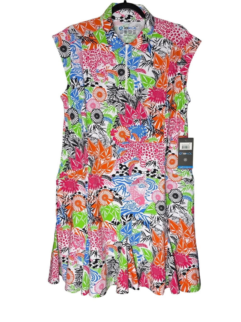 IBKUL Golf Dress XL Bamboo Garden Floral UPF 50 IceFil Sleeveless Activewear NWT